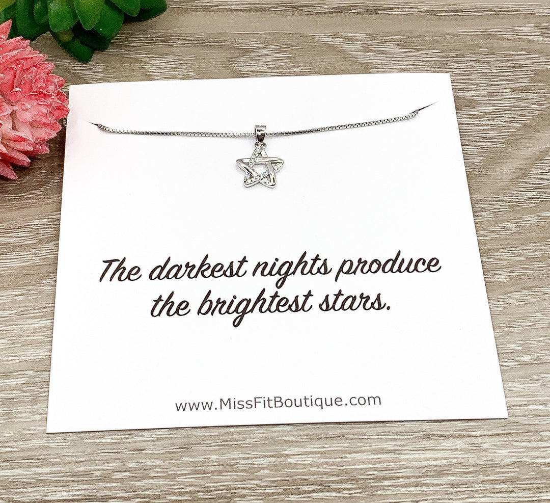 Tiny Star Necklace Sterling Silver, Dark Nights Gift, Encouragement Card, Dainty Cubic Zirconia Jewelry, Celestial Necklace, Cheer Up Gift