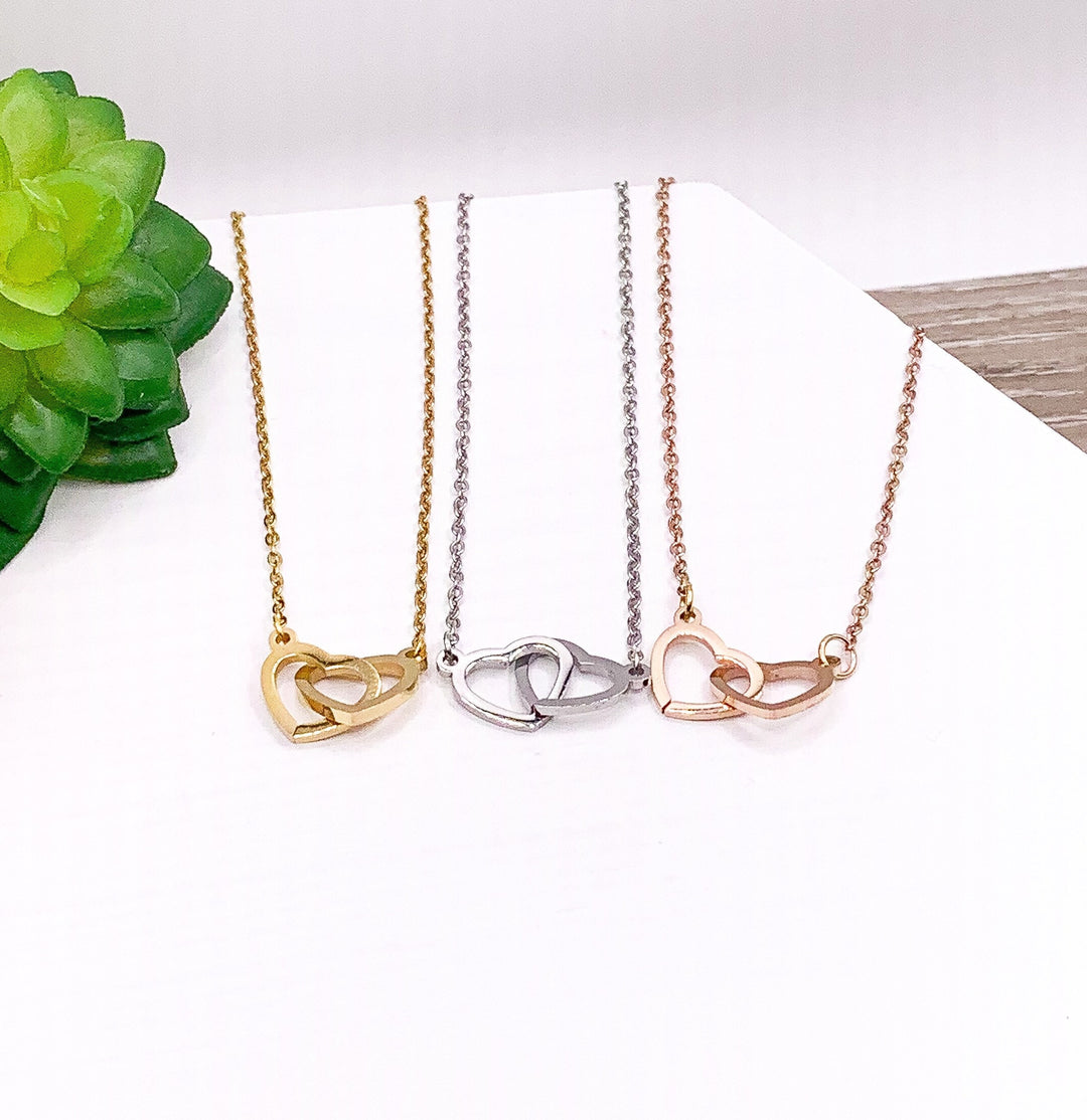 Soul Sisters Necklace, Double Heart Necklace, Two Interlocking Hearts Necklace, Sister Gift, Unbiological Sister Gift, Birthday Gift for Her