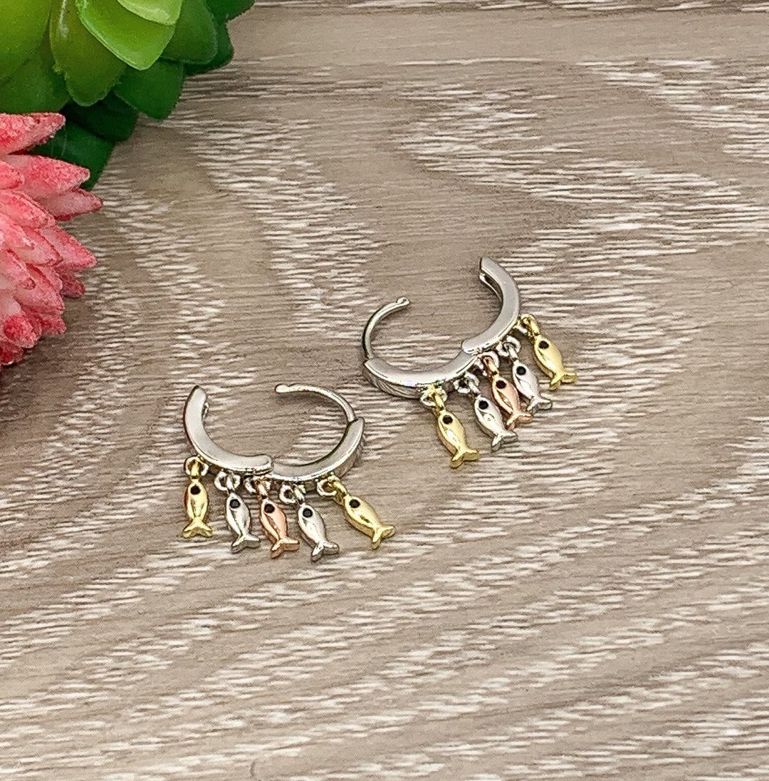 Fish Hook Hoop Earrings, Sterling Silver Earrings, Dainty Jewelry, Fishing Jewelry, Best Friend Gift, Holiday Jewelry, Gift for Girlfriend