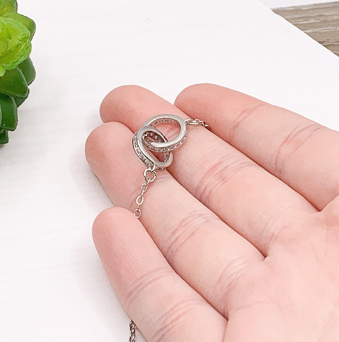 Sisters Necklace, Double Circles Necklace Sterling Silver, Two Interlocking Circles Necklace, Cubic Zirconia Pendant, Sisters Gift, Birthday