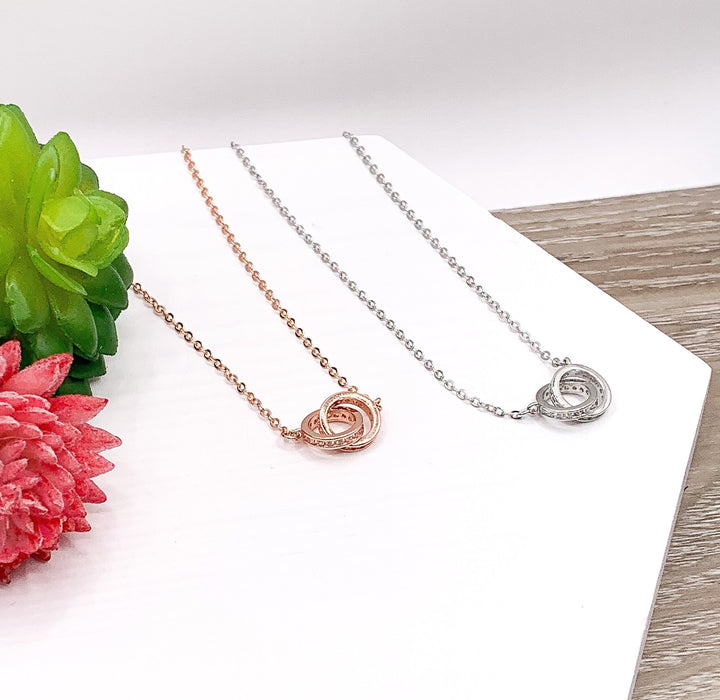 Sisters Necklace, Double Circles Necklace Sterling Silver, Two Interlocking Circles Necklace, Cubic Zirconia Pendant, Sisters Gift, Birthday