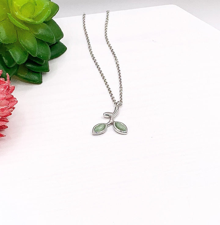 Green Leaf Branch Necklace, Turning Over a New Leaf Card, Sterling Silver, New Beginning Gift, Fresh Start Gift, Nature Lover Gift, Friends
