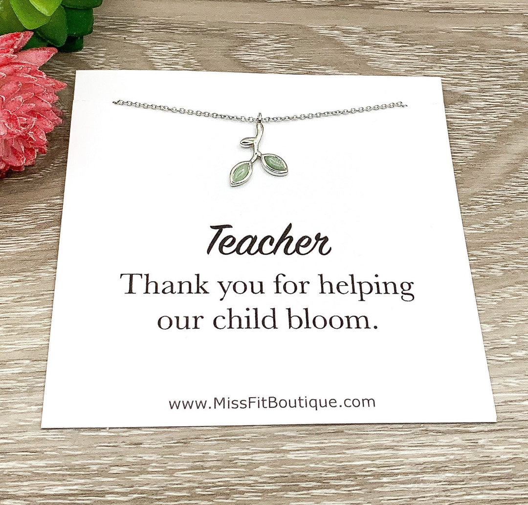 Tiny Green Leaf Necklace, Teacher Gift, Sterling Silver Jewelry, Thank You Gift from Student, Teacher Appreciation, Simple Leaf Necklace