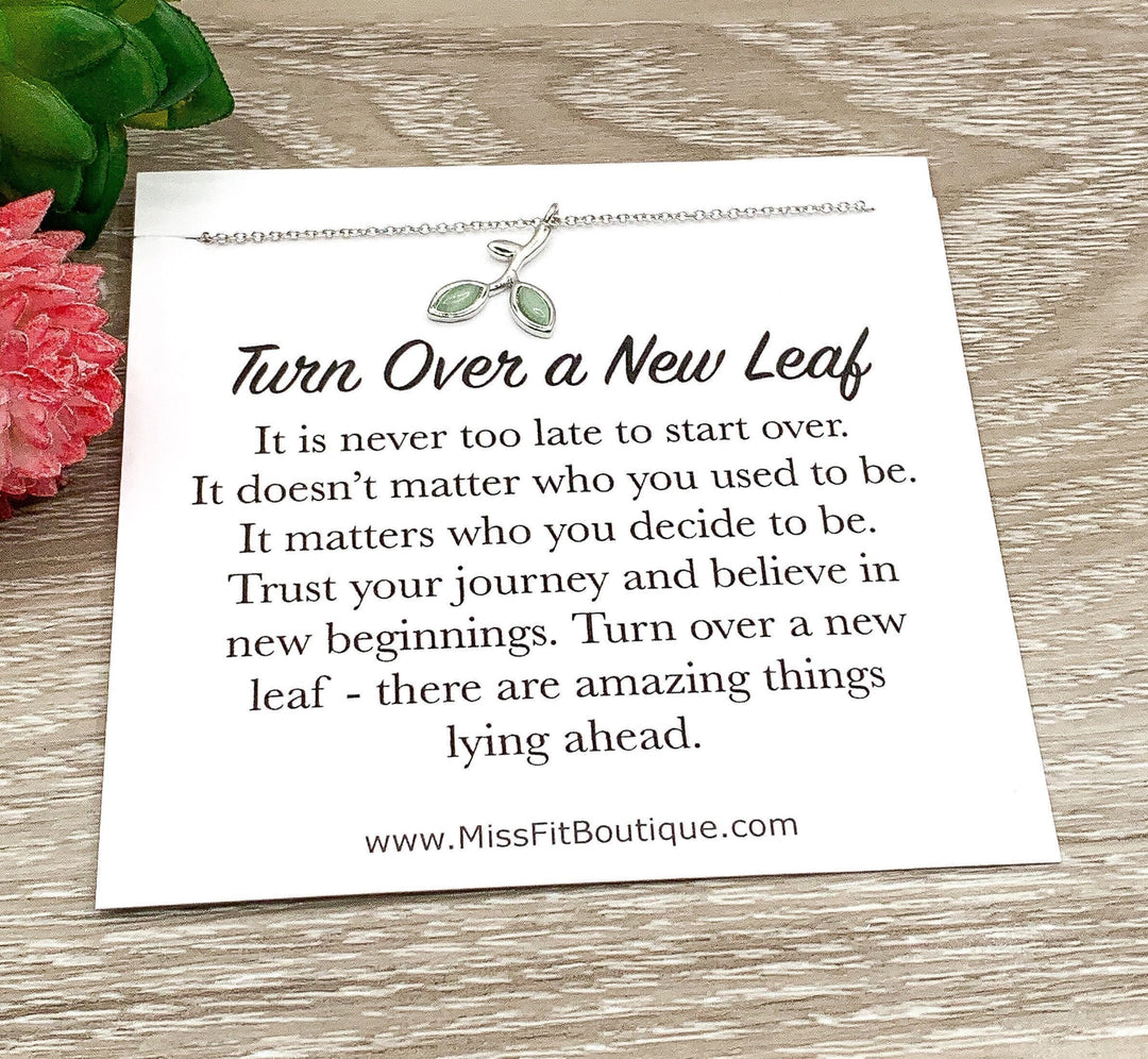Green Leaf Branch Necklace, Turning Over a New Leaf Card, Sterling Silver, New Beginning Gift, Fresh Start Gift, Nature Lover Gift, Friends