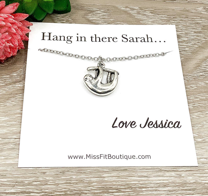 Hang In There Card, Sloth Necklace Silver, Dainty Sloth Jewelry, Animal Lover Gift, Cute Necklace, Uplifting Gift, Personalized Card for Her