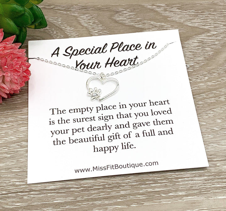 Paw Print Necklace Silver, Sorry for Your Loss Card, Pet Memorial Gift, Loss of Pet Necklace, Remembrance Jewelry for Women, Dog Owner Gift