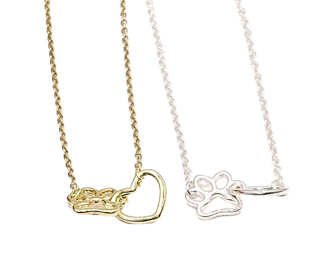 Interlocking Heart Necklace, Paw Print Jewelry, Pet Memorial Keepsake, Gift for Grieving Pet Owner, Mourning Cat Mom, Cat Remembrance Gift