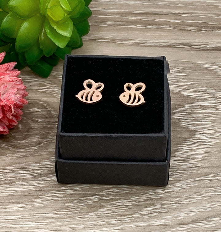 Honey Bee Stud Earrings Silver, Tiny Bee Earrings, Bumble Bee Jewelry, Minimal Stud Earrings, Insect Jewelry, Boho Earrings, Birthday Gift