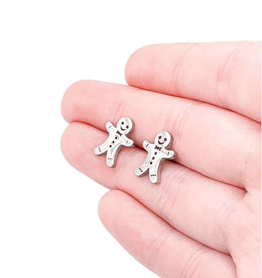 Gingerbread Man Stud Earrings, Baking Jewelry, Holiday Gift for Her, Christmas Earrings, Stocking Stuffer, Secret Santa Gift