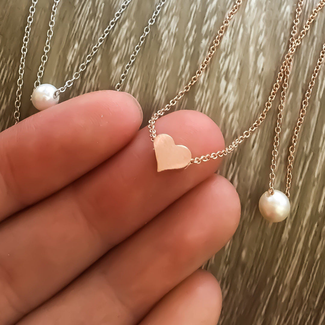 Rose Gold Layered Necklace, Dainty Gold Necklace, Tiny Heart Pendant, Pearl Pendant, Friendship Necklace, Gift For Her, Birthday, Bestfriend