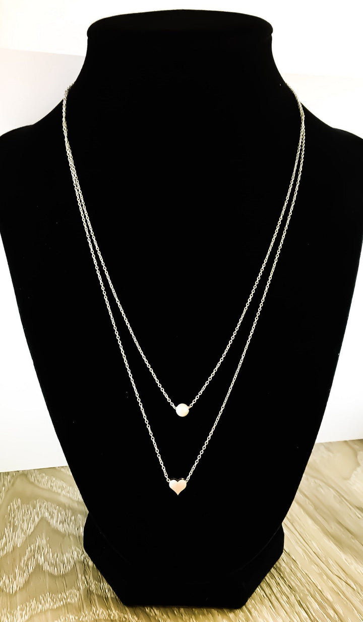 Rose Gold Layered Necklace, Dainty Gold Necklace, Tiny Heart Pendant, Pearl Pendant, Friendship Necklace, Gift For Her, Birthday, Bestfriend