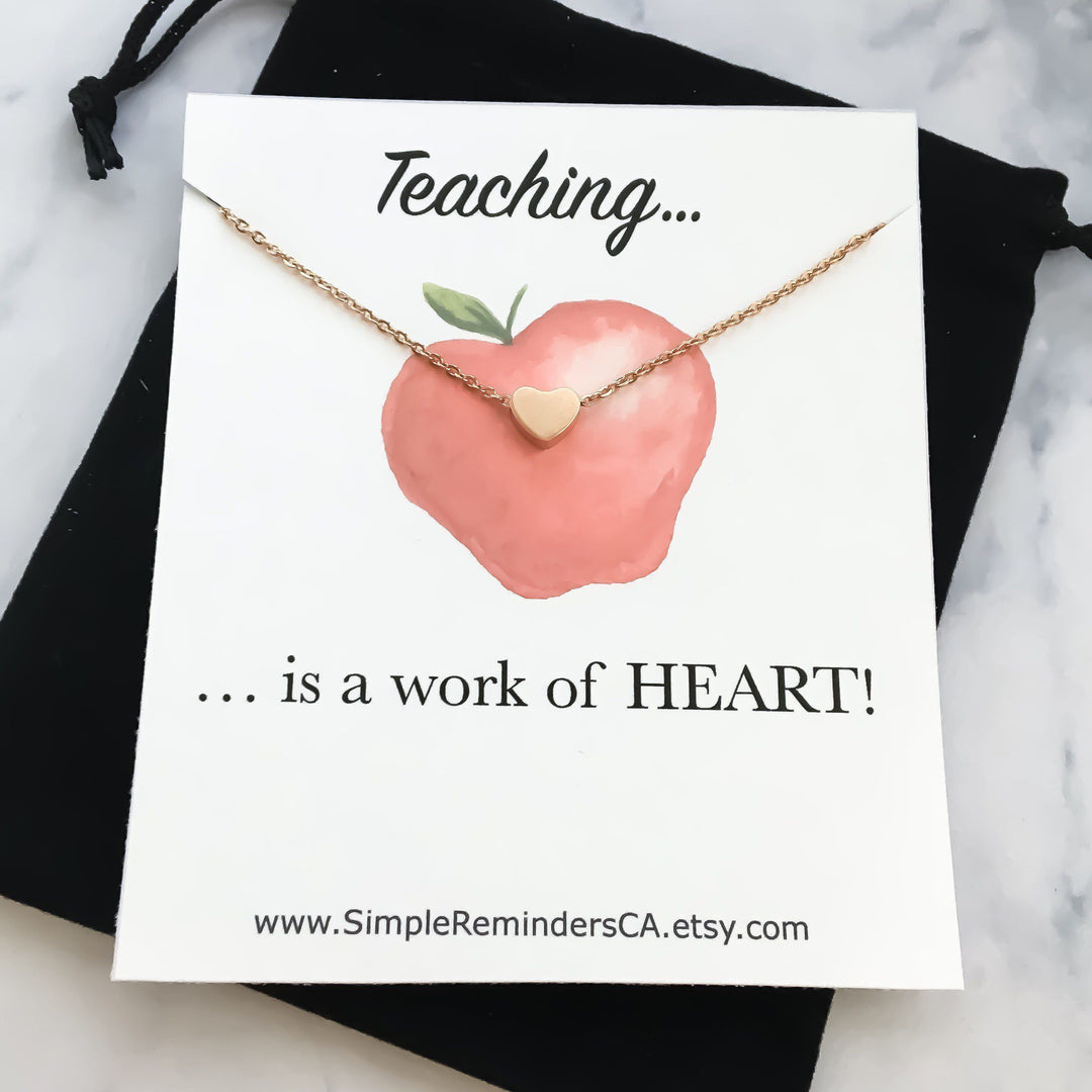 Teacher Appreciation Necklace Card, Tiny Silver Heart Necklace, Dainty Heart Necklace, Minimalist Teaching Necklace, Gifts From Student,